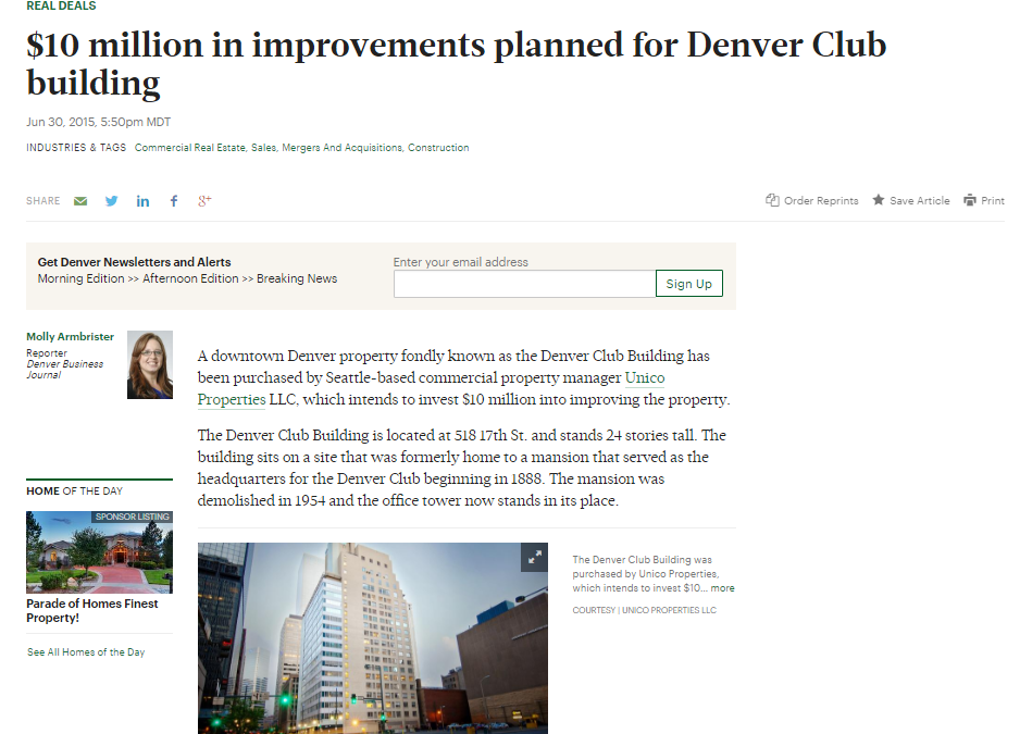 Denver Business Journal: $10 million in improvements planned for Denver Club building
